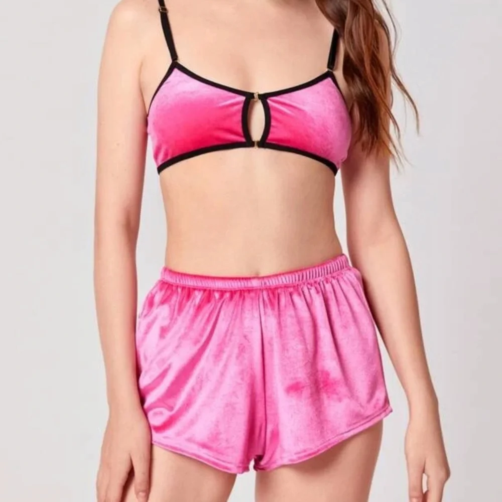 Pink Velvet 2 Pc Bralette & Shorts Pajamas Set - Picture 1 of 7